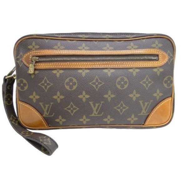 Authentic Louis Vuitton Clutch Bag Marly Dragonne Monogram Used LV Handbag - Picture 1 of 13